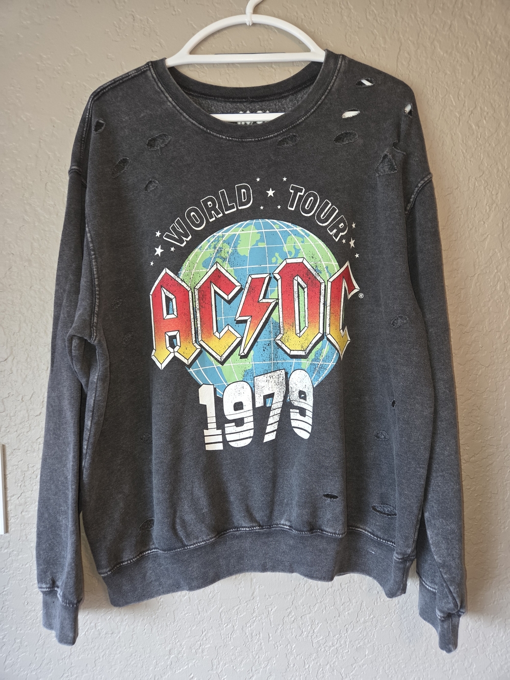AC/DC Gray and White Logo Pullover Sweatshirt
